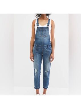 INDIGO blue maternity overalls distressed fringe size XS